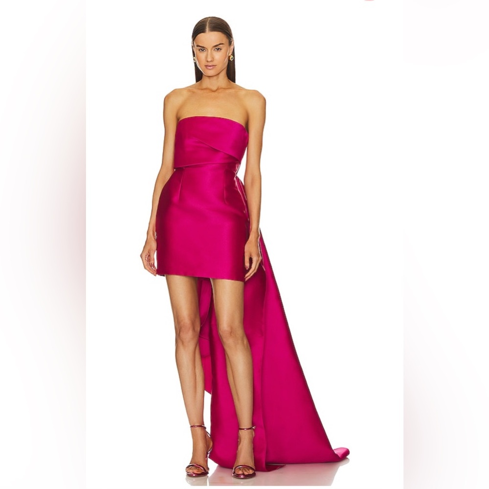SOLACE London Hot Pink Mini Dress with Train